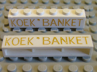 Brick 1 x 6 without Bottom Tubes with Cross Side Supports with Gold 'KOEK ' BANKET' Pattern