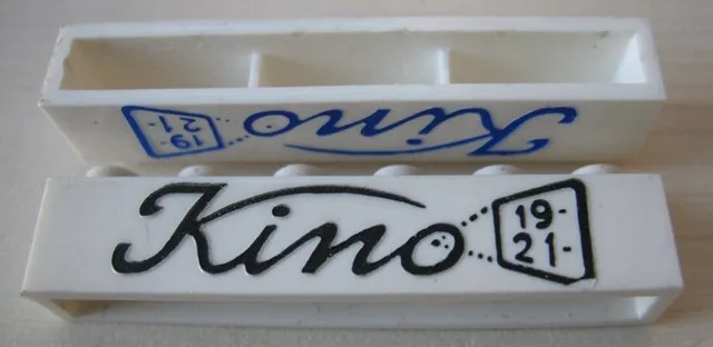 Brick 1 x 6 without Bottom Tubes with Cross Side Supports with Black 'Kino' Script Pattern