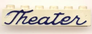 Brick 1 x 6 without Bottom Tubes with Cross Side Supports with Blue 'Theater' Script Pattern