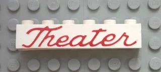 Brick 1 x 6 without Bottom Tubes with Cross Side Supports with Red 'Theater' Script Pattern