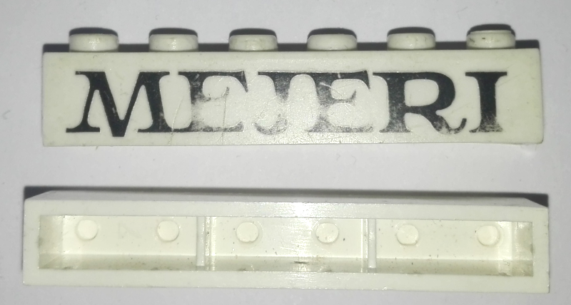 Brick 1 x 6 without Bottom Tubes with Cross Side Supports with Black 'MEJERI' Pattern