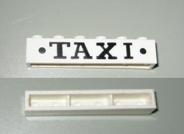 Brick 1 x 6 without Bottom Tubes with Cross Side Supports with Black 'TAXI' and Dots Bold Pattern