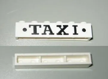 Brick 1 x 6 without Bottom Tubes with Cross Side Supports with Black 'TAXI' and Dots Bold Pattern