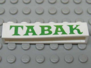 Brick 1 x 6 without Bottom Tubes with Cross Side Supports with Green 'TABAK' Serif Pattern