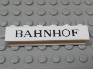 Brick 1 x 6 without Bottom Tubes with Cross Side Supports with Black 'BAHNHOF' Thin Pattern