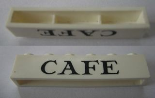 Brick 1 x 6 without Bottom Tubes with Cross Side Supports with Black 'CAFE' Serif Pattern