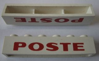 Brick 1 x 6 without Bottom Tubes with Cross Side Supports with Red 'POSTE' Pattern