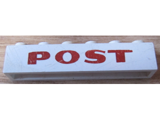 Brick 1 x 6 without Bottom Tubes with Cross Side Supports with Dark Red 'POST' Pattern