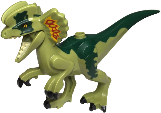 Dinosaur Dilophosaurus Second Version with Flexible Rubber Tail, Bright Light Orange, Red and Dark Green Markings