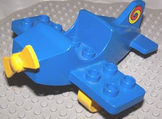 Duplo Airplane Small Wings on Bottom with Yellow Wheels and Yellow Propeller