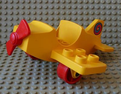 Duplo Airplane Small Wings on Bottom with Red Wheels and Red Propeller