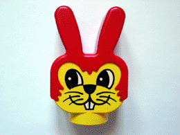 Duplo Figure Head Animal 2 x 2 Base Bunny / Rabbit with Fixed Red Ears and Hair with Large Face with Whiskers Pattern