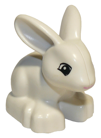 Duplo Bunny / Rabbit Head Pointed Straight with Black Eyes Squared and Thin Bright Pink Nose Pattern