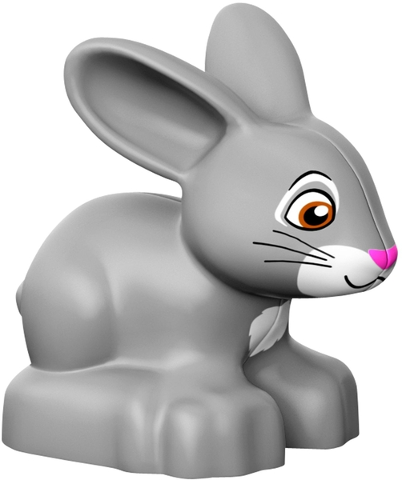 Duplo Bunny / Rabbit Head Pointed Straight with Whiskers and Pink Nose Pattern