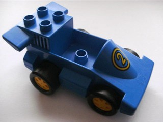 Duplo Car Formula One with Blue Base with Yellow Number 2 Pattern, 1 Stud in Cab