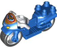 Duplo Motorcycle with Rubber Wheels, White Handlebars, Headlights and Wonder Woman Logo Pattern