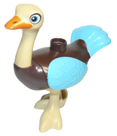 Duplo Ostrich with Orange Beak, Medium Azure Wings and Tail Feathers (Merc)