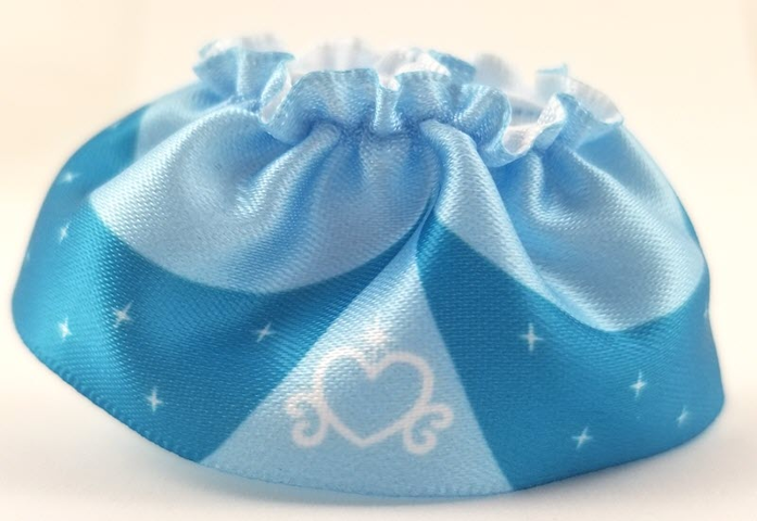 Duplo Wear Cloth Skirt Satin Layered with Bright Light Blue Peplum, White Heart and Stars Pattern