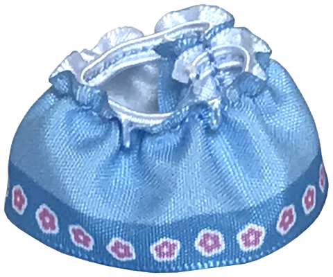 Duplo Wear Cloth Skirt Satin with Medium Blue Hem and Bright Pink Flowers Pattern