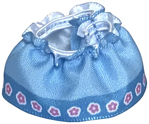 Duplo Wear Cloth Skirt Satin with Medium Blue Hem and Bright Pink Flowers Pattern