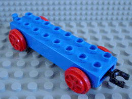 Duplo, Train Base 2 x 8 with Red Train Wheels and Movable Hook