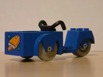 Fabuland Tricycle (2 Front Wheels) with Black Handlebars and Light Gray Wheels with Orange Ice Cream Pop and Green Stars Pattern (Sticker) - Set 3672