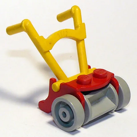 Fabuland Utensil Lawnmower with Light Gray Wheels and Yellow Handles