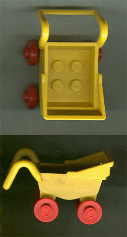 Fabuland Stroller Chassis with Red Wheel Pair Small with Center Stud Fixed on (Same Color) Axle (fabad3 / fabwheel3)