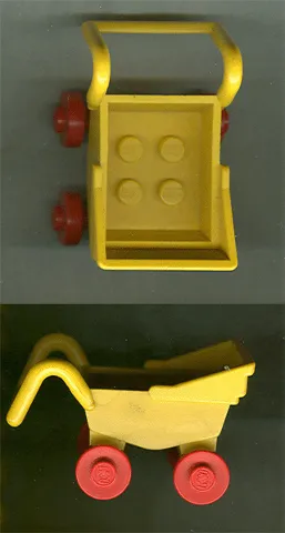 Fabuland Stroller Chassis with Red Wheel Pair Small with Center Stud Fixed on (Same Color) Axle (fabad3 / fabwheel3)