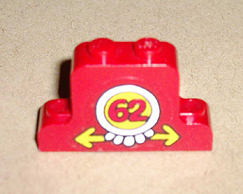 Fabuland Brick, Modified 1 x 4 x 2 Bell Shape with Number 62 and Yellow Arrows Pattern (Sticker) - Set 3662