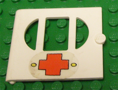 Fabuland Door with Oval Pane in 3 Sections with Red Cross Pattern (Sticker) - Set 347-3