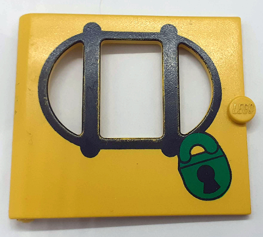 Fabuland Door with Oval Pane in 3 Sections with Black Bars and Green Lock Pattern