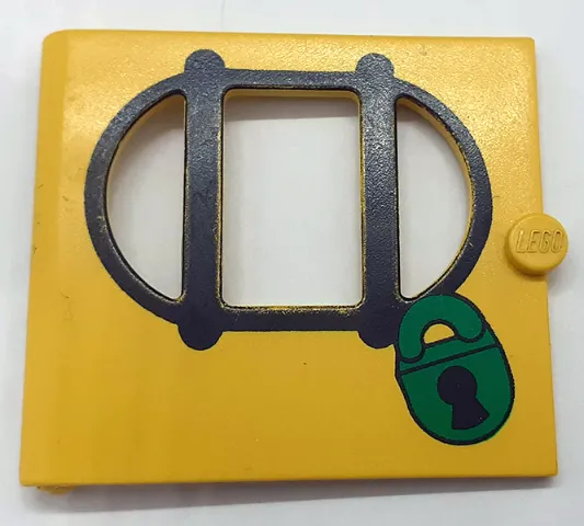 Fabuland Door with Oval Pane in 3 Sections with Black Bars and Green Lock Pattern