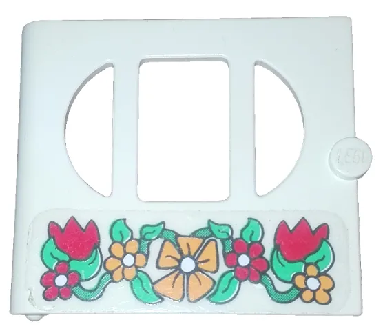 Fabuland Door with Oval Pane in 3 Sections with Flowers Pattern (Sticker) - Set 3635