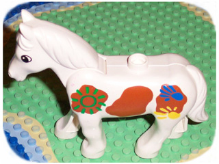 Duplo Horse with Movable Head with Dark Orange Large Spots Pattern