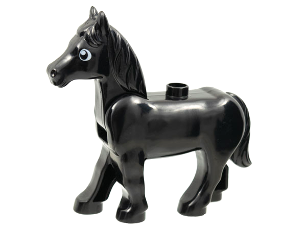 Duplo Horse with Movable Head with White Eyes with Large Glint Pattern