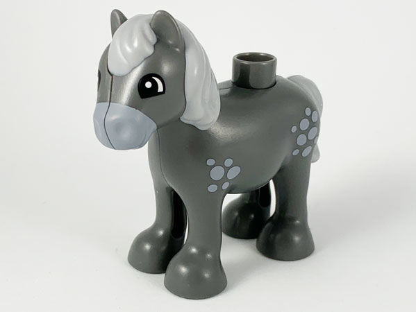 Duplo Horse Baby Foal Pony with Light Bluish Gray Mane, Tail, Spots and Muzzle Pattern