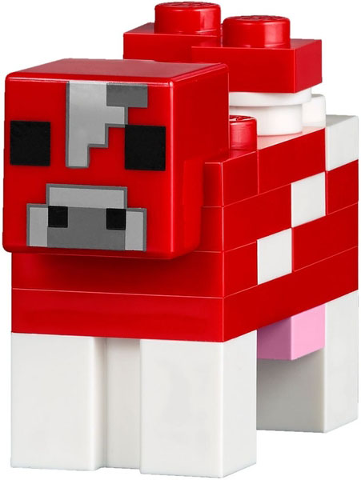 Minecraft Cow, Mooshroom (Red and White, Light Bluish Gray Pixel Between Eyes) - Brick Built