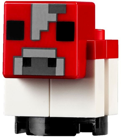 Minecraft Cow, Mooshroom, Baby (Light Bluish Gray Forehead) - Brick Built
