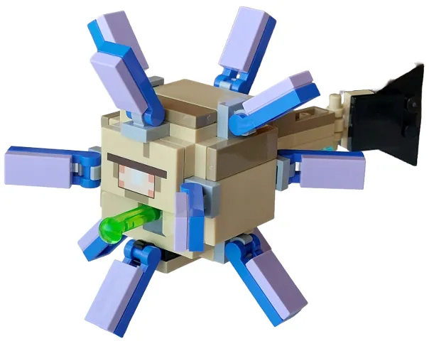 Minecraft Guardian, Elder (6 Medium Azure Plate, Round 1 x 1 Inside) - Brick Built