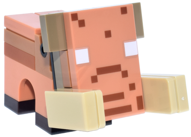 Minecraft Hoglin, Baby, Nougat Face (Dark Tan Plate, Modified 1 x 3 with 2 Studs) - Brick Built