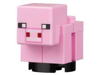 Minecraft Pig, Baby (White Snout with Dark Pink Outline) - Brick Built