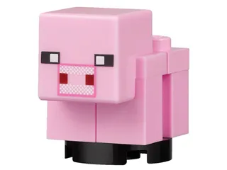 Minecraft Pig, Baby (White Snout with Dark Pink Outline) - Brick Built