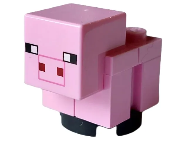 Minecraft Pig, Baby (Plain Snout with Dark Pink Outline) - Brick Built