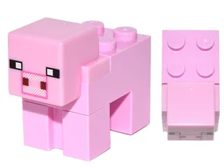 Minecraft Pig (2 x 2 Plate, White Snout with Dark Pink Outline) - Brick Built