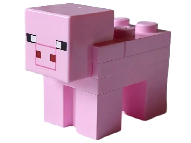 Minecraft Pig (2 x 2 Plate, Plain Snout with Dark Pink Outline) - Brick Built