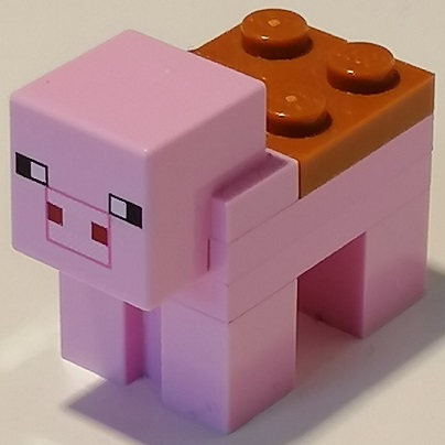 Minecraft Pig with Saddle (1 x 2 Plates, White Snout with Dark Pink Outline) - Brick Built