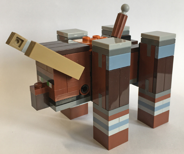 Minecraft Ravager, Dark Tan Horns - Brick Built