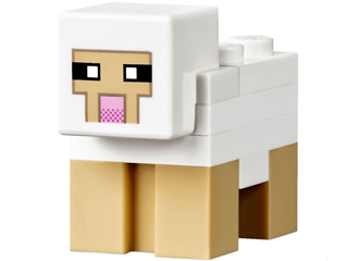 Minecraft Sheep, White, Plate 2 x 2 on Back - Brick Built