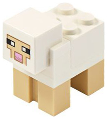 Minecraft Sheep, White, Brick 2 x 2 on Back - Brick Built